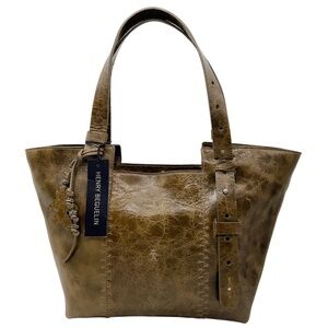 HENRY BEGUELIN OLIVE MEDIUM BETTA LEATHER TOTE HANDBAG